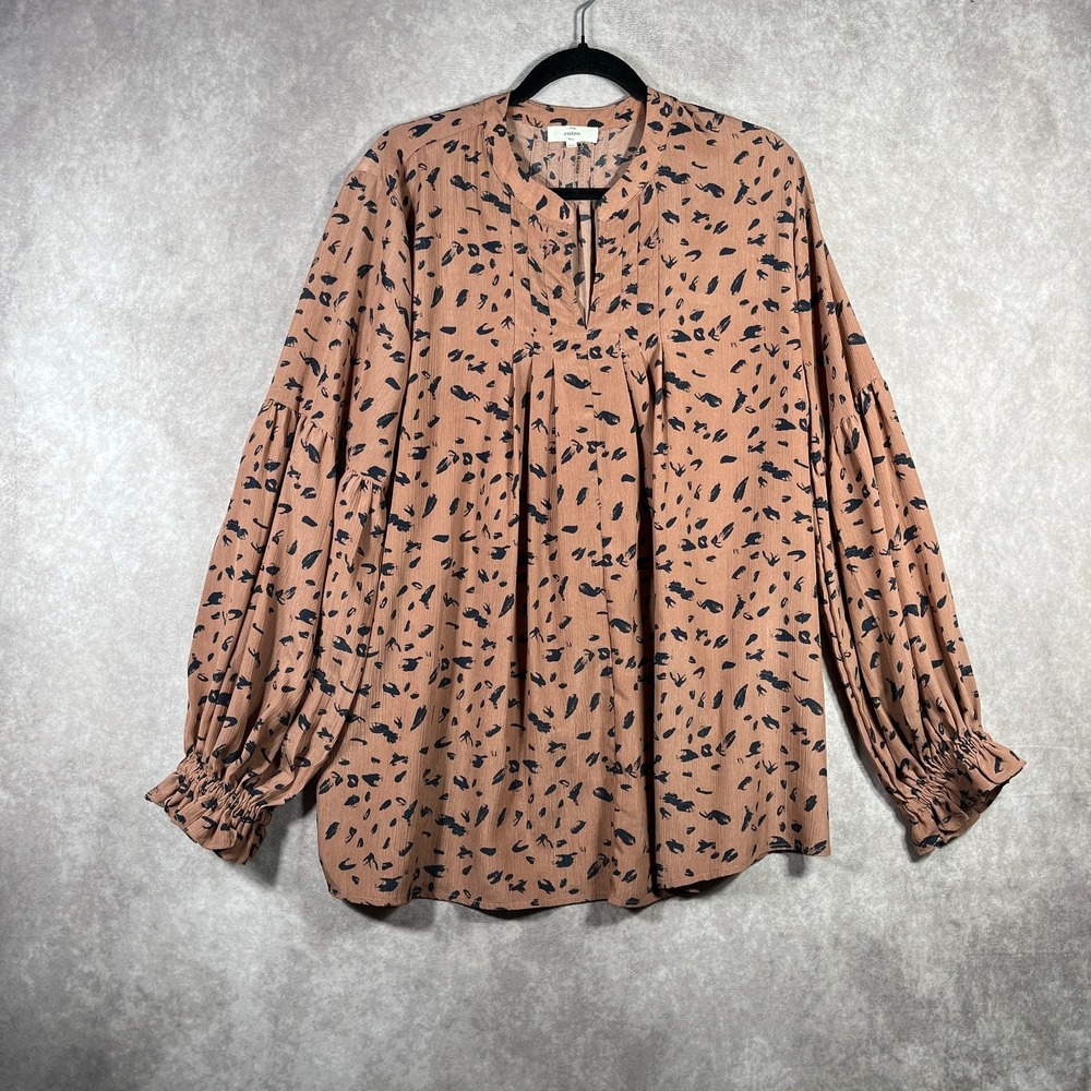 Entro Top Womens Size 1X Brown Abstract Print Peasant Long Sleeves Casual Boho